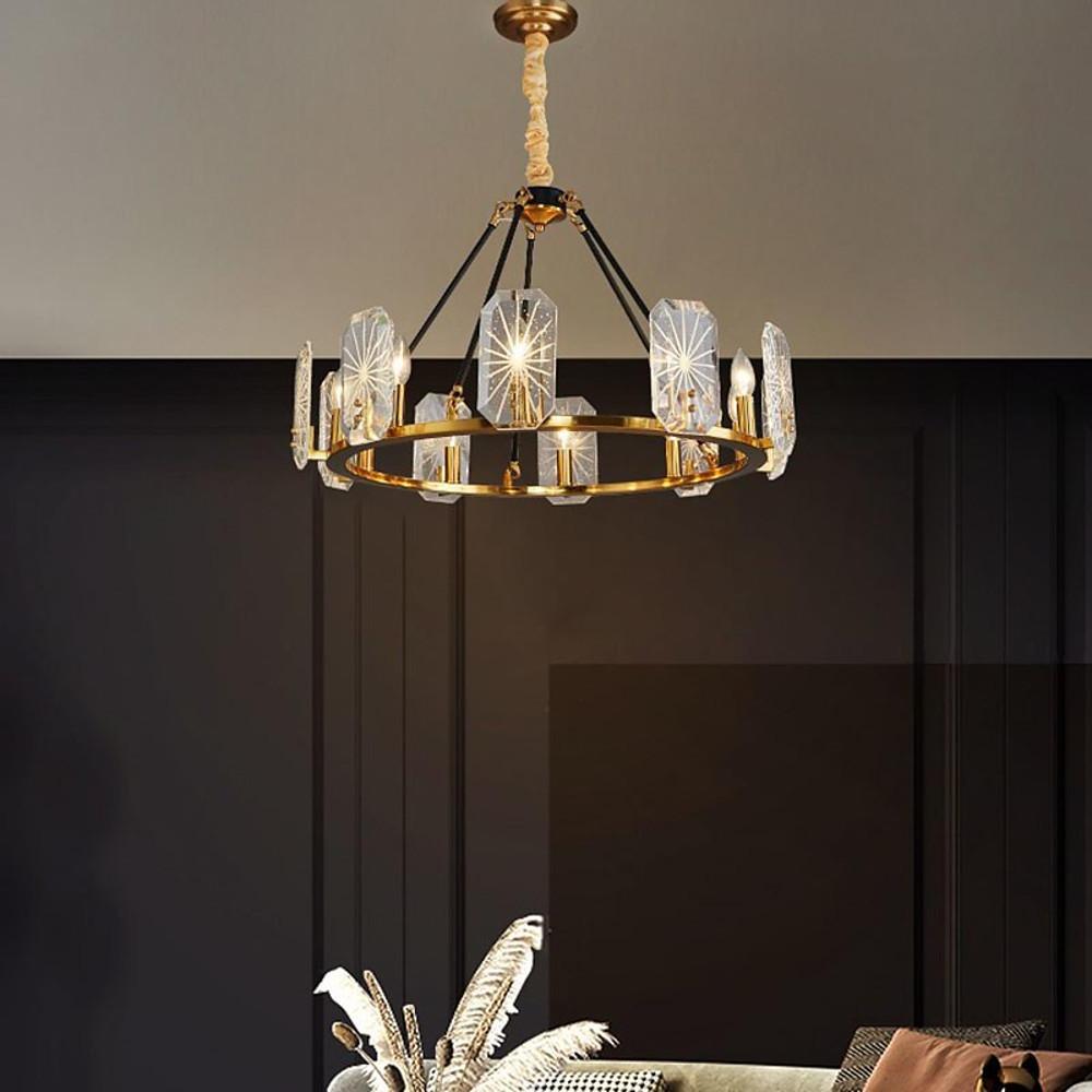 Crystal Wagon Wheel Chandelier - Gold Finish - 8 or 10 Lights