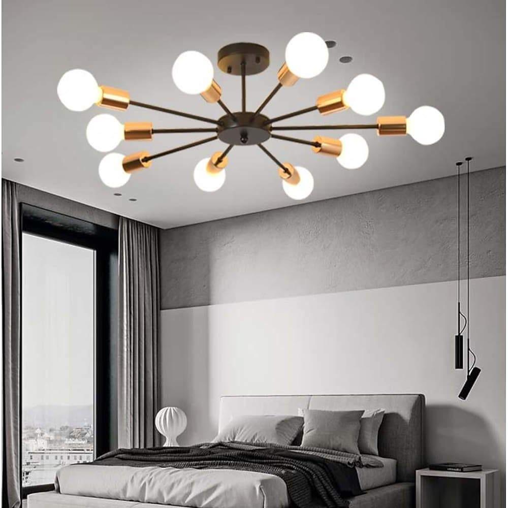10-Light Circular Electroplated Modern LED Flush Mount Chandelier