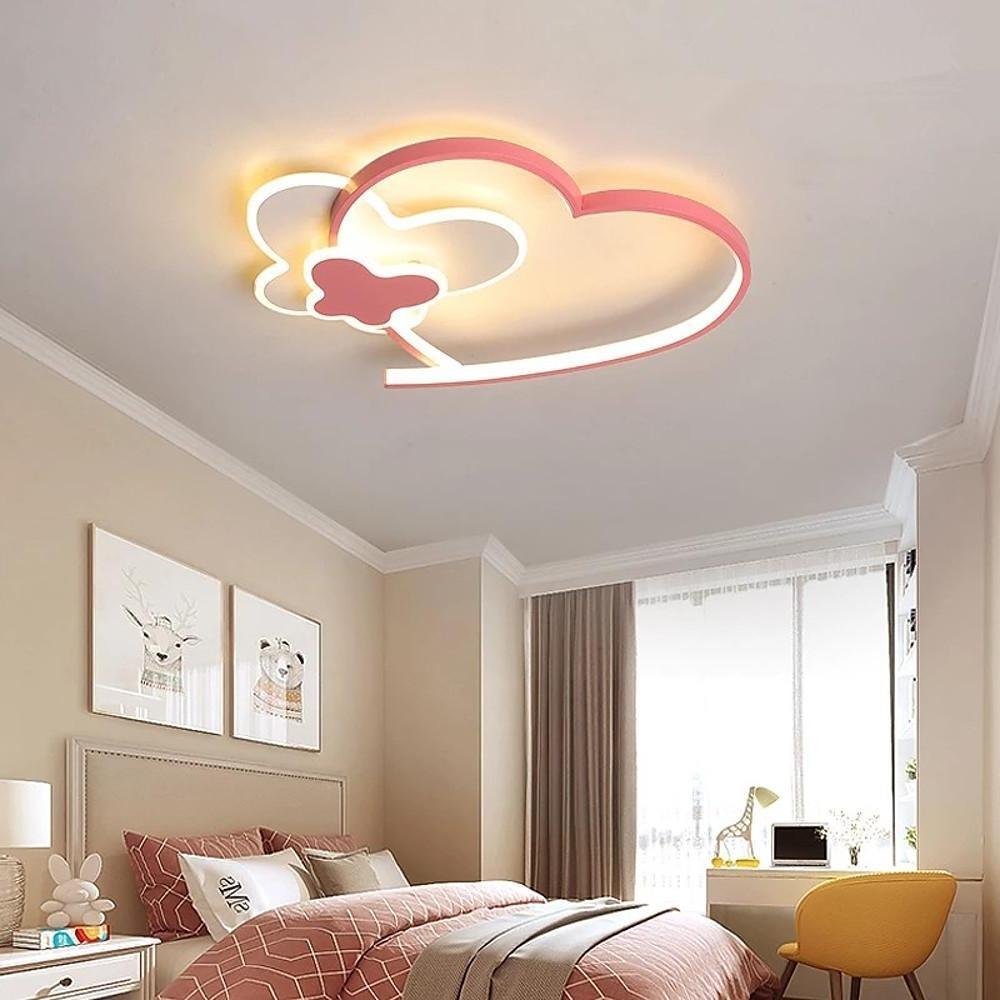 Modern Twin Hearts Metal Flush Mount LED Ceiling Light for Kids Room