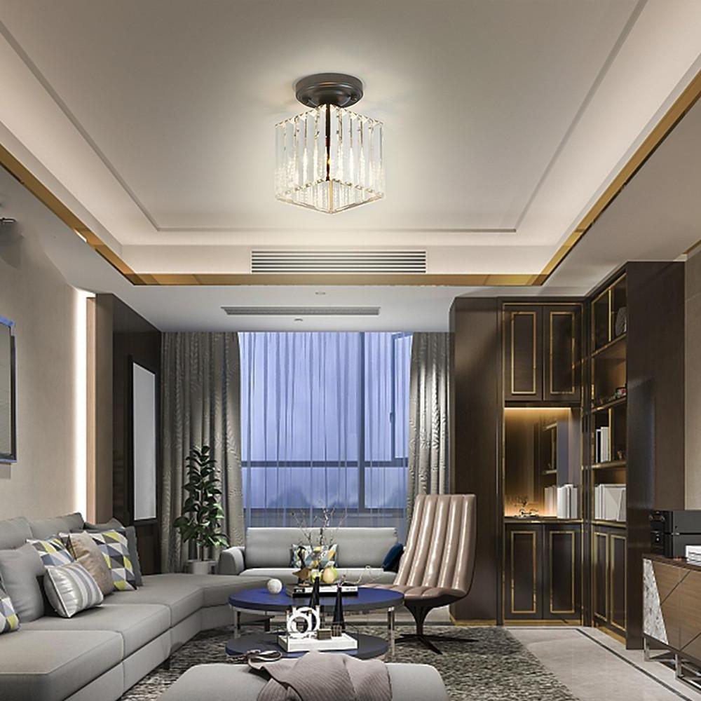 Crystal Semi-Flush Mount Ceiling Light - Modern Industrial LED
