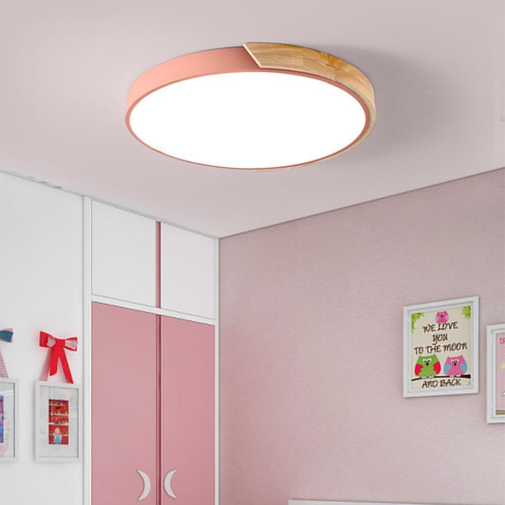 Nordic LED Flush Mount Ceiling Light with Wood Accent - 16 Inch