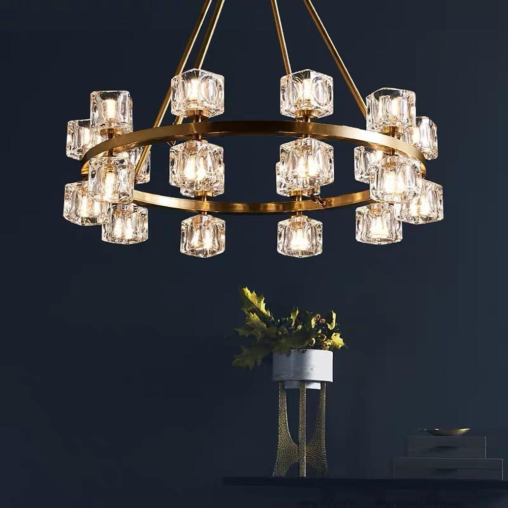 Crystal Spotlight Chandelier with Gold Brass Finish & LED Lights