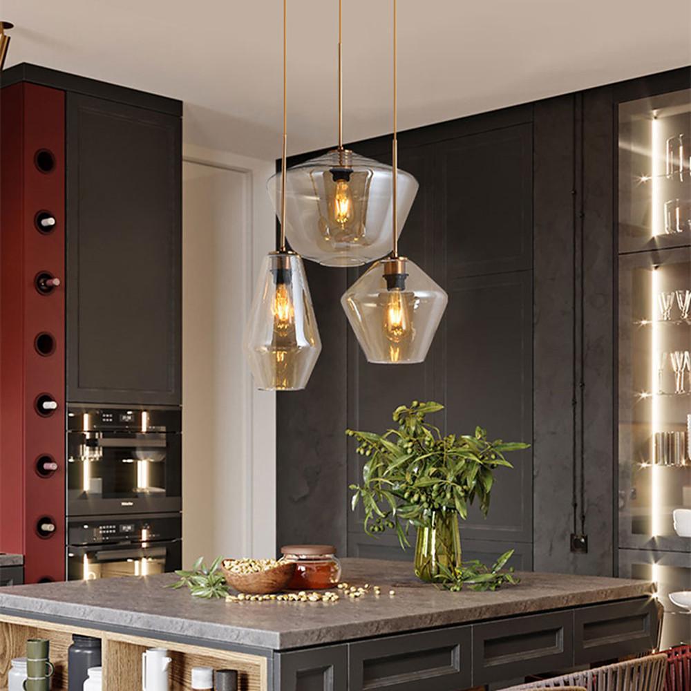 3-Light Retro Glass Pendant Light - Kitchen Island Lighting