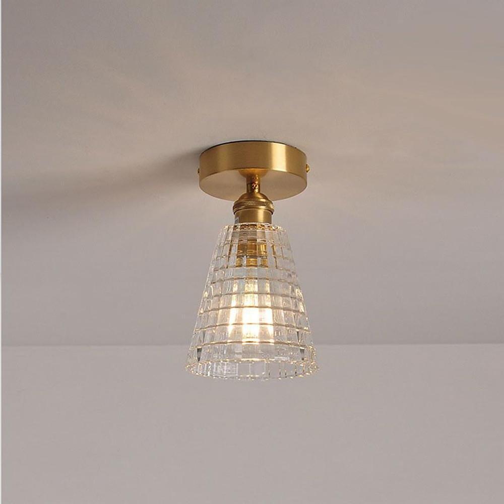Modern Glass Lantern Flush Mount Ceiling Light – Copper Finish
