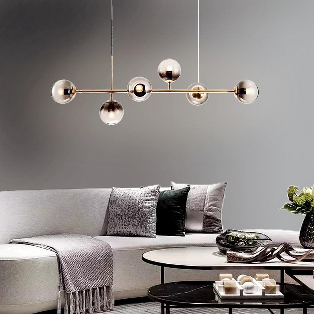 6-Light Glass Globe Chandelier - Modern Electroplated Pendant Light
