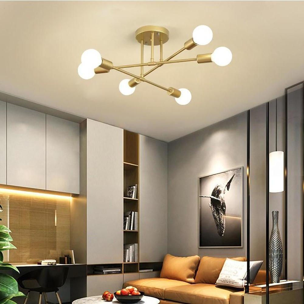 Modern Sputnik Chandelier 6-Light Metal Semi Flush Mount