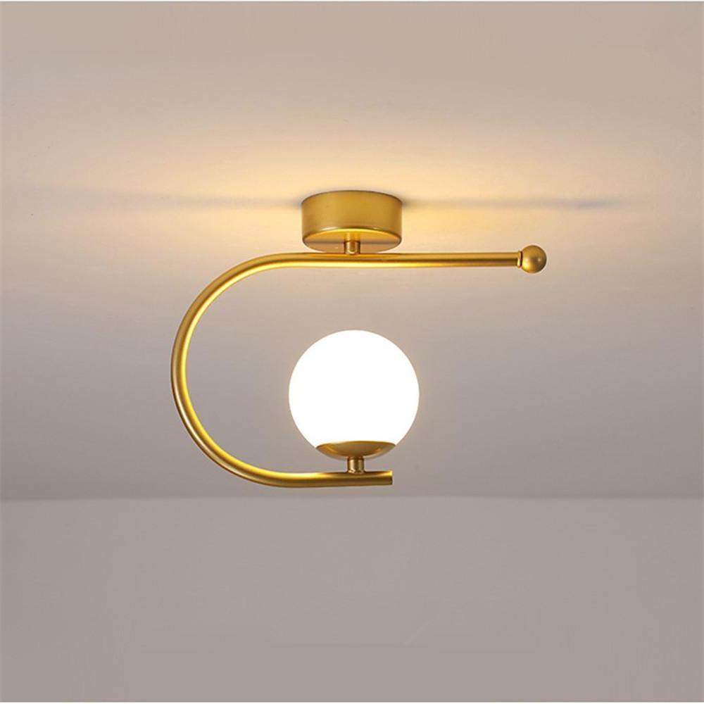Black Curved Globe Flush Mount Ceiling Light Modern Metal Glass