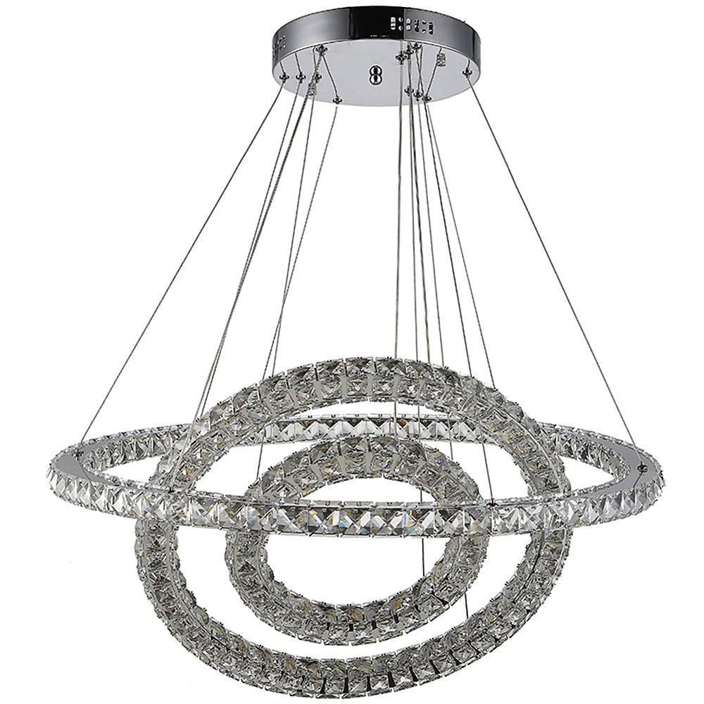 Modern Gold Crystal Chandelier with 3 Concentric LED Rings