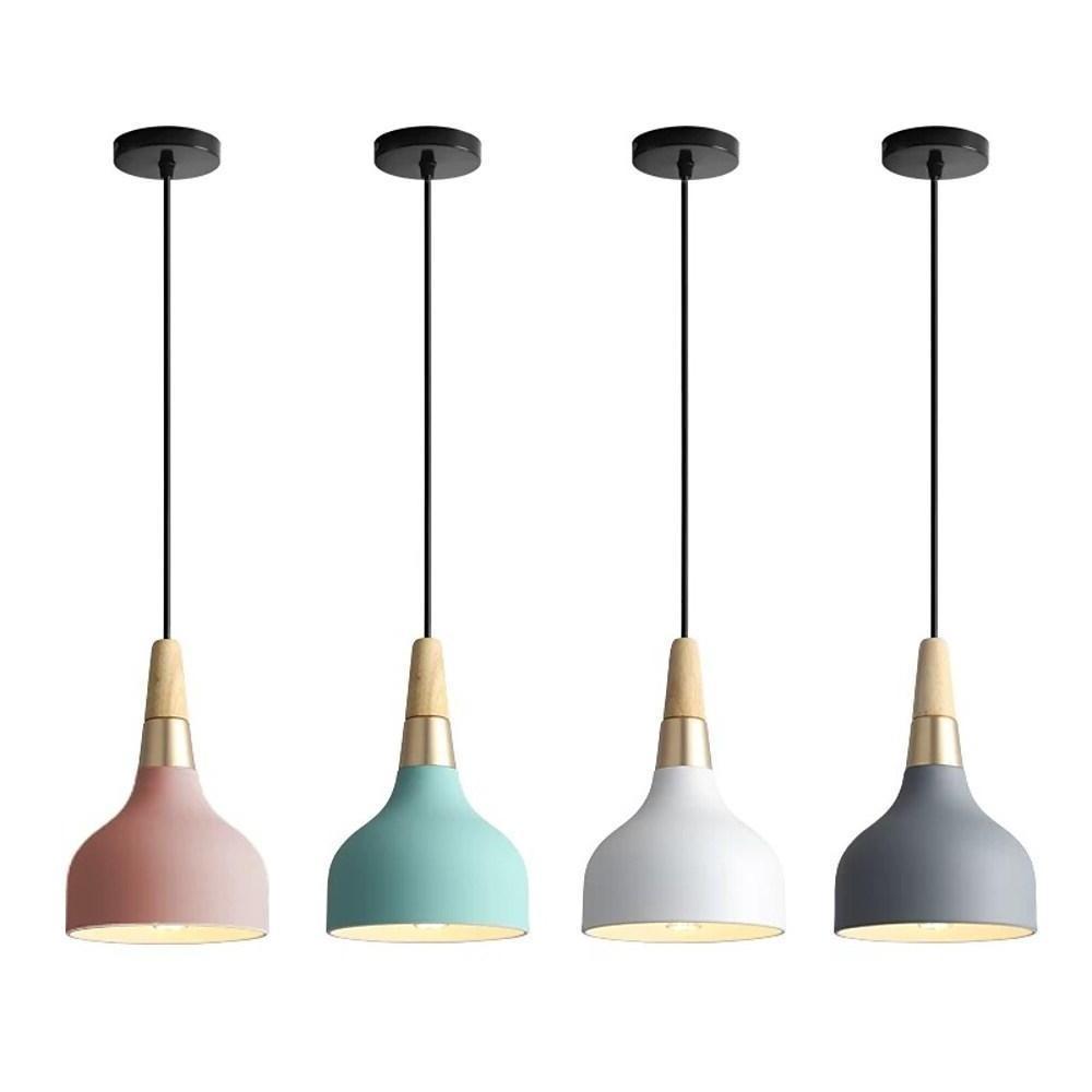 Modern Wood Metal Pendant Light LED Lantern Hanging Lamp