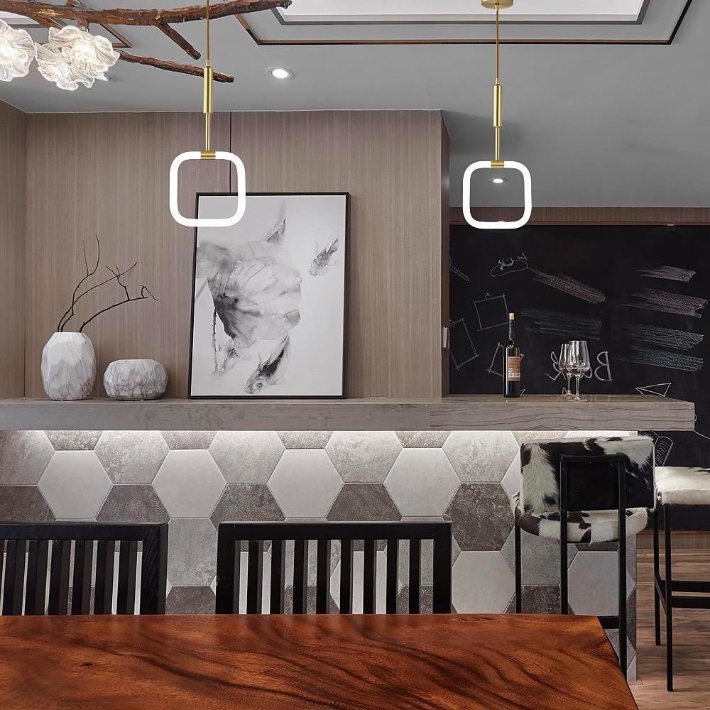 Modern Square Pendant Light with Copper Frame and Acrylic Shade