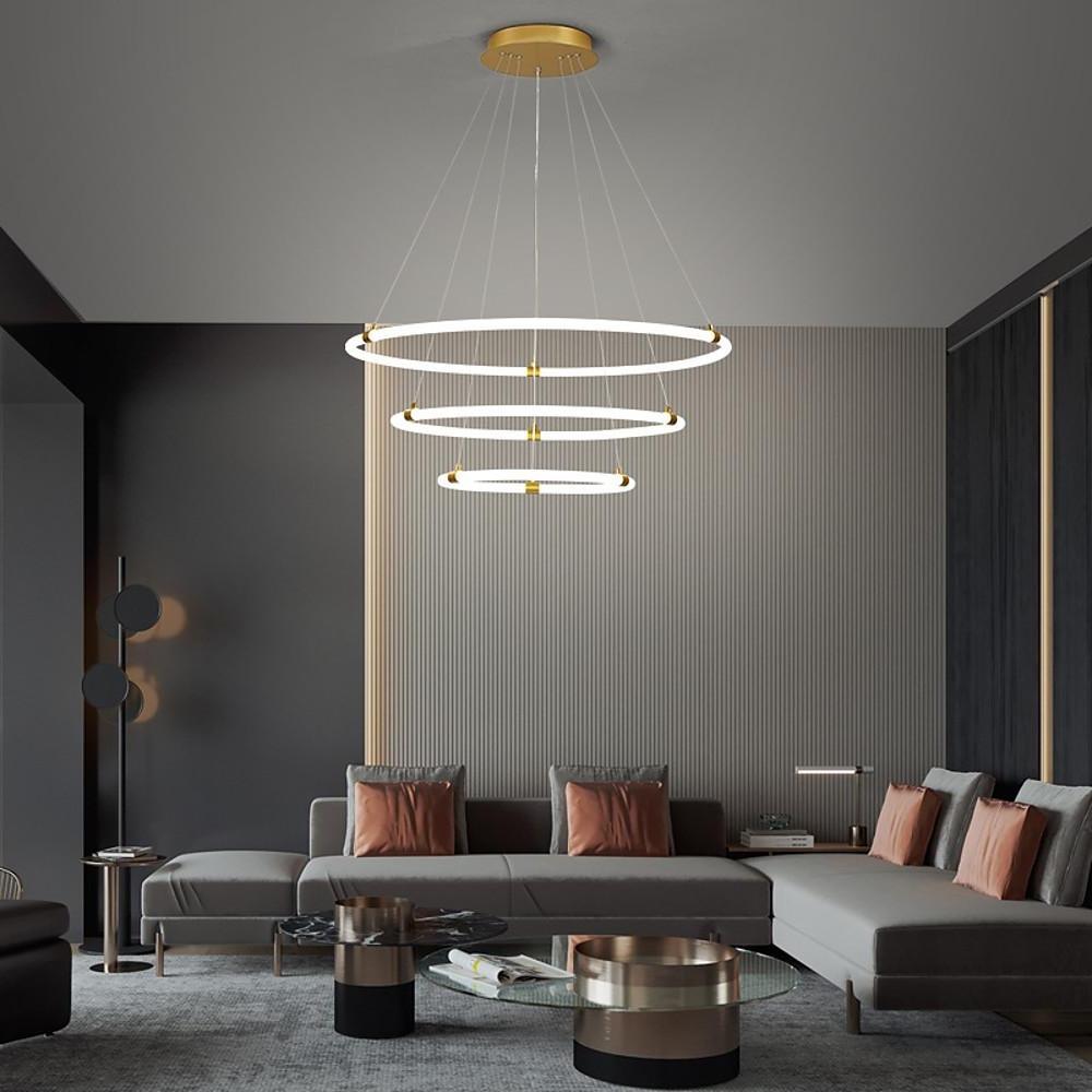 Modern Circular LED Chandelier - 2/3-Light Gold Metal & Acrylic