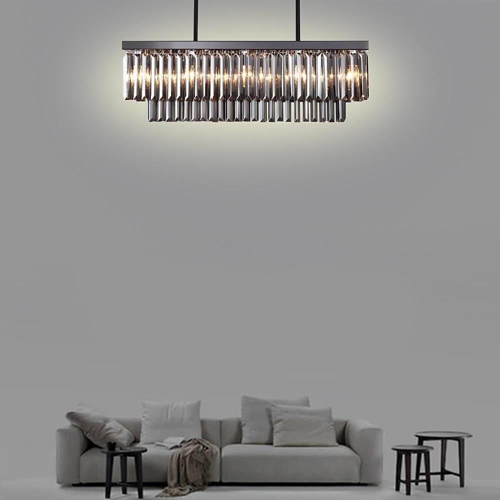Rectangular Crystal LED Chandelier Industrial Metal Pendant Light