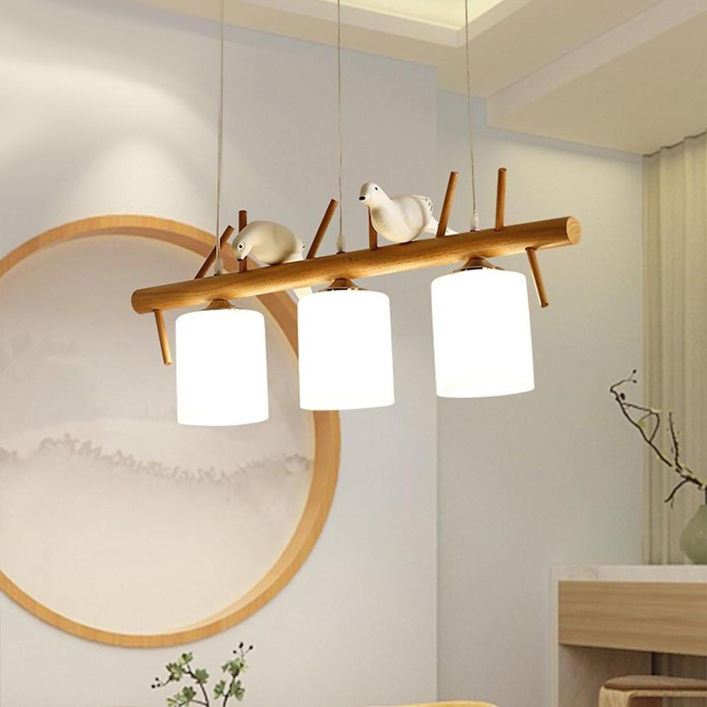 Rustic Wood and Glass Adjustable Pendant Light - 2 or 3 Lights