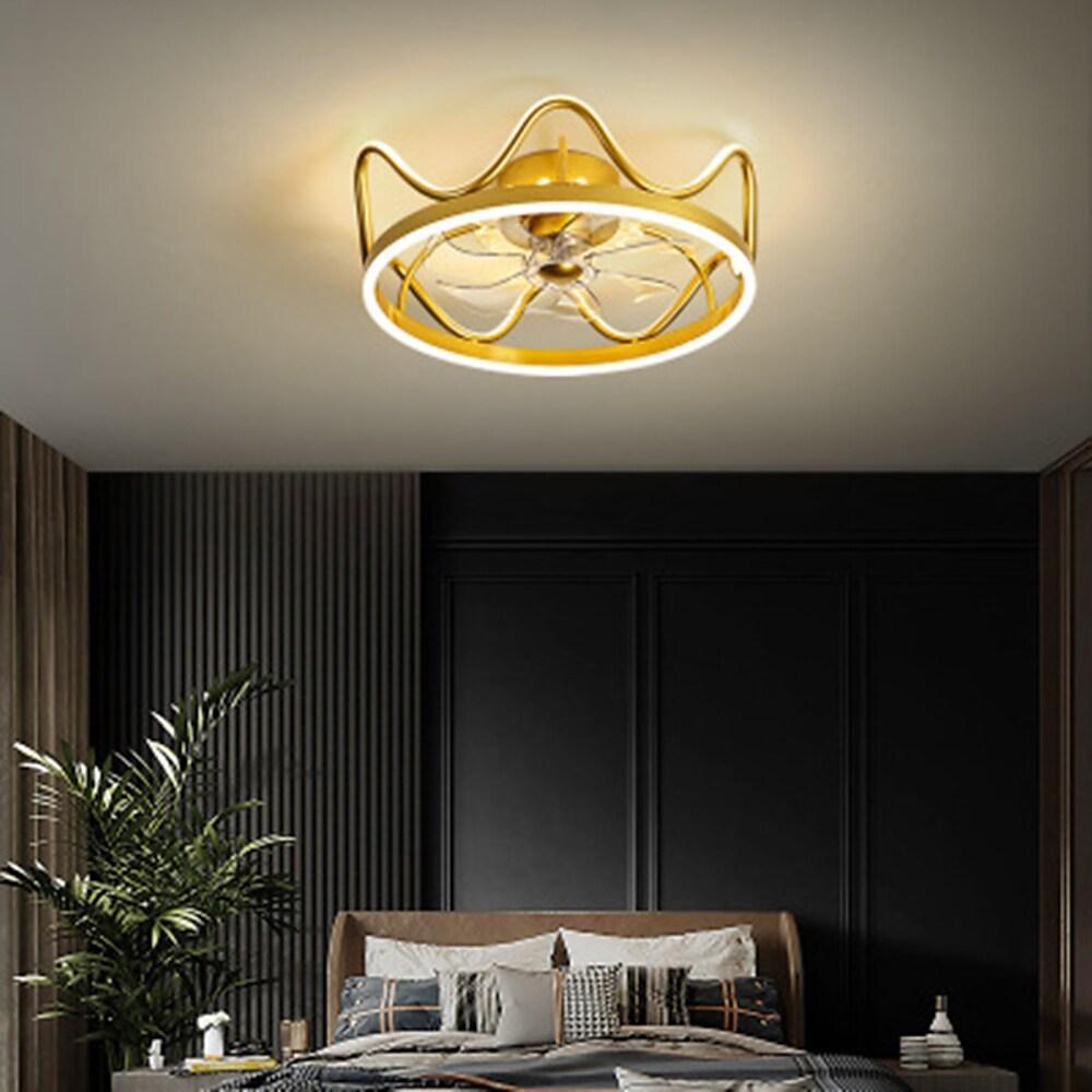 Modern Crown Ceiling Fan Light with Inbuilt LED - 3-Color Temperature