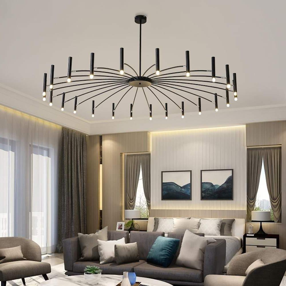 Modern 24-Light Sputnik Chandelier - 63'' Black Metal with Gold Tips