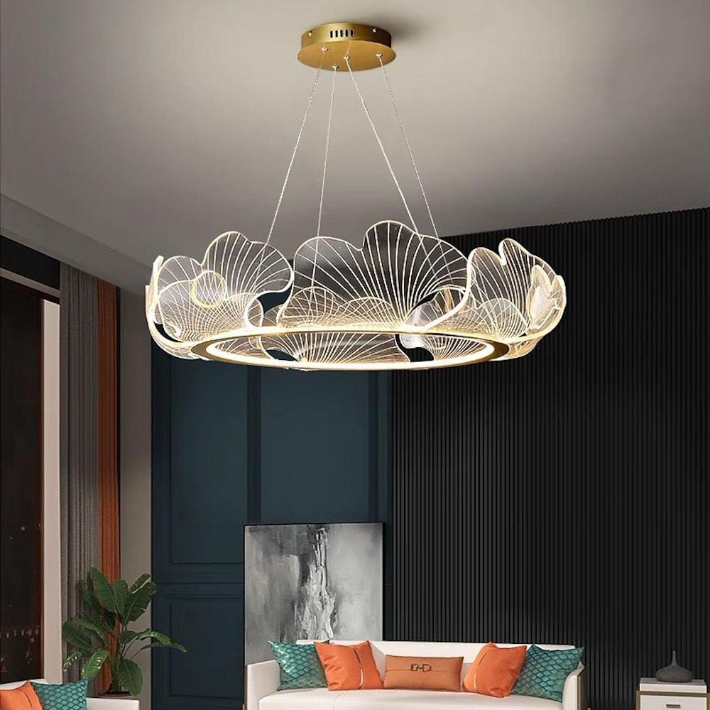 Wave Round Acrylic Chandelier Gold Finish LED Ceiling Light