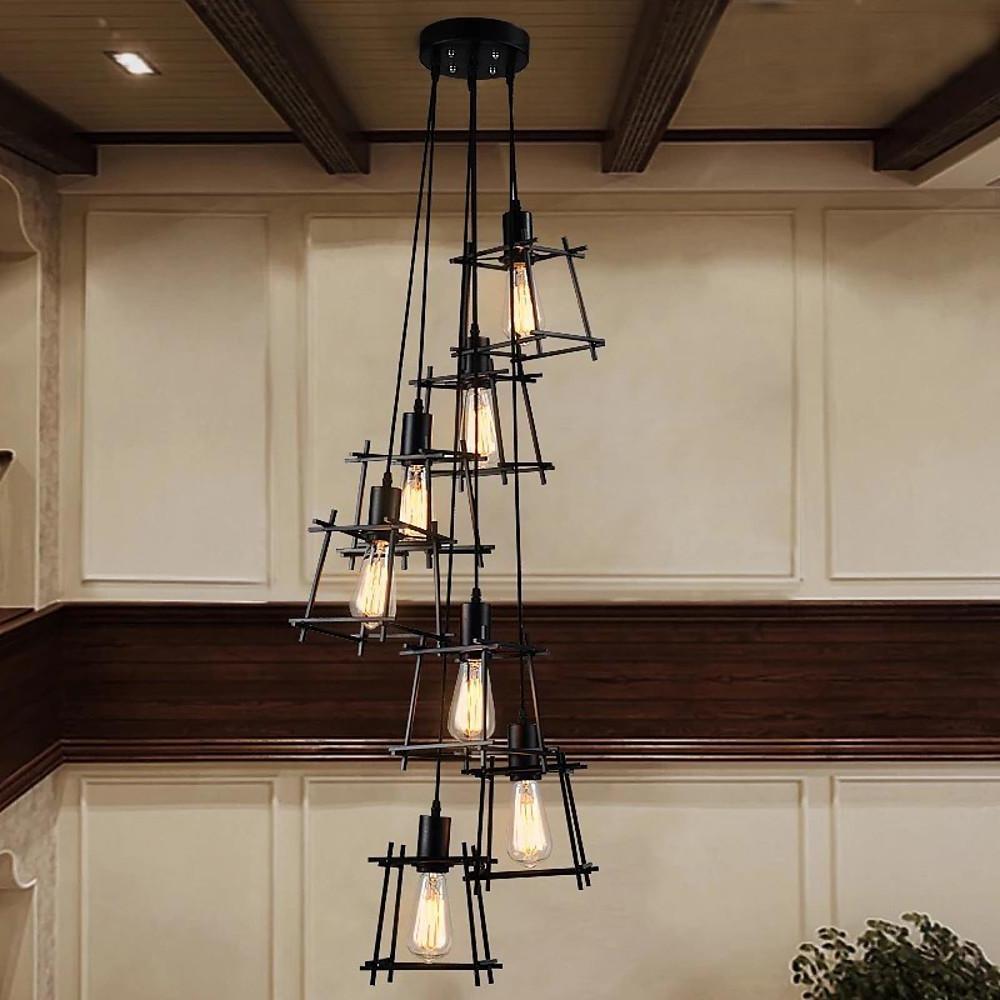 Industrial Black Metal Wire Cage Pendant Light Adjustable