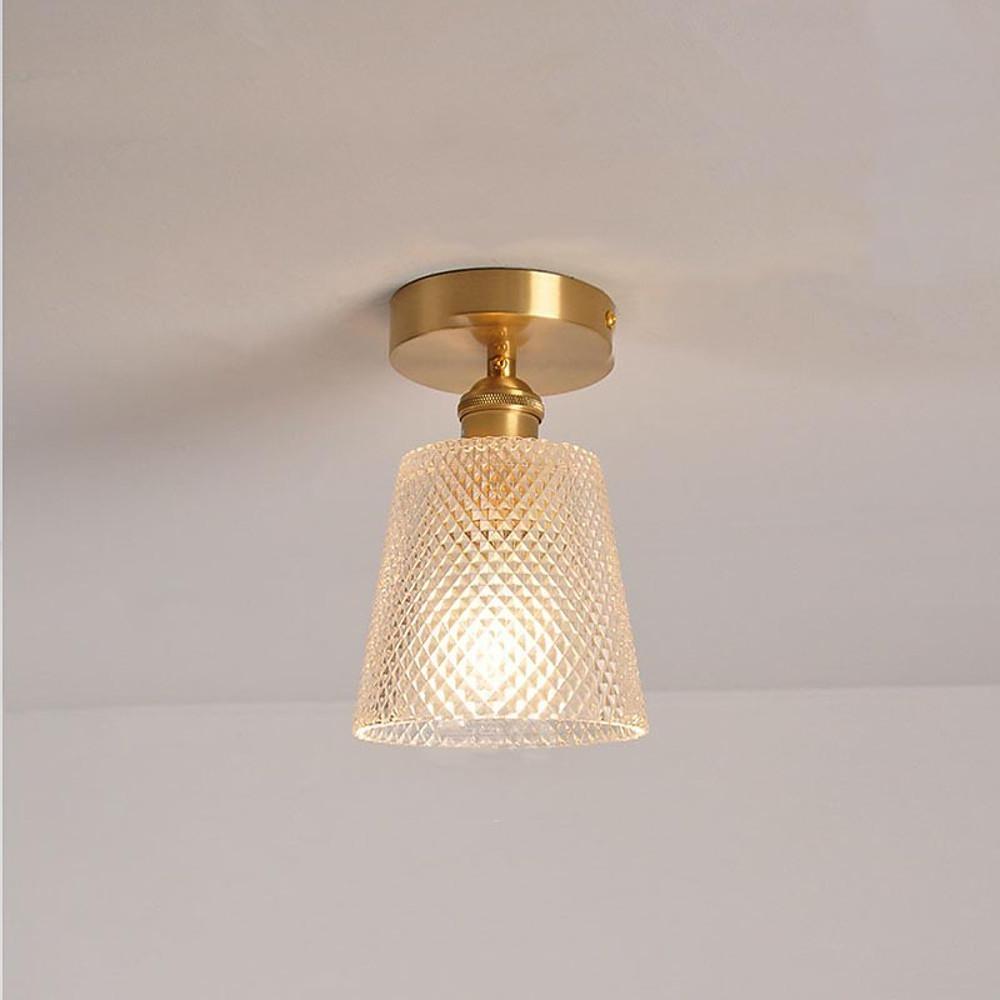 Modern Glass Lantern Flush Mount Ceiling Light – Copper Finish