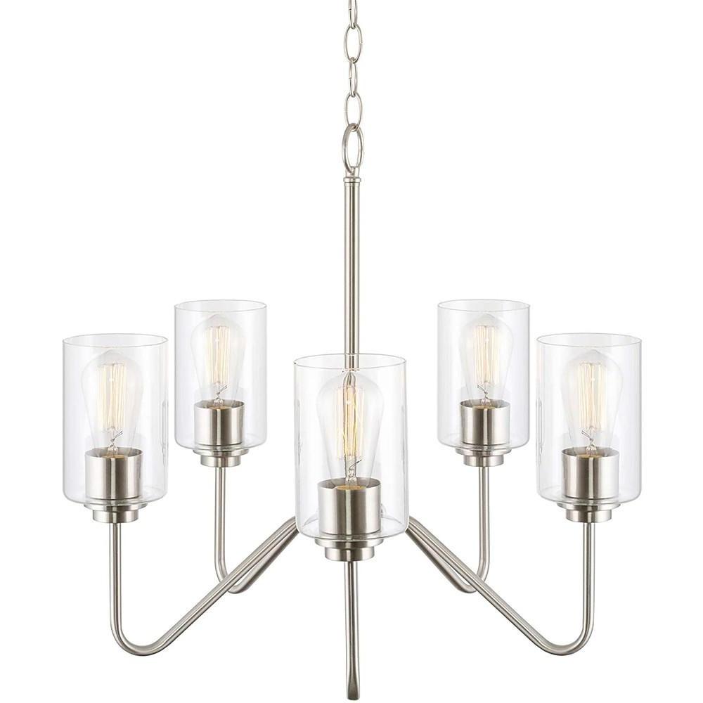 5-Light Glass Shade Chandelier with Electroplated Metal Frame