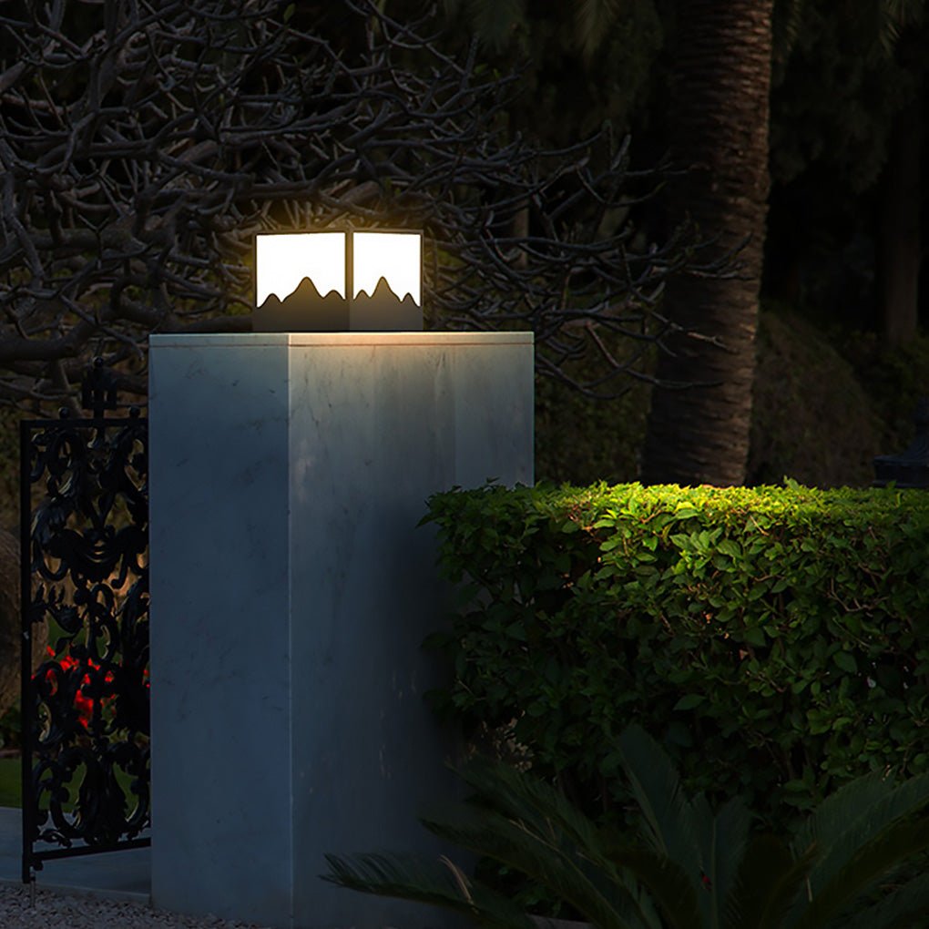 Mountain Silhouette Solar LED Outdoor Post Light Waterproof
