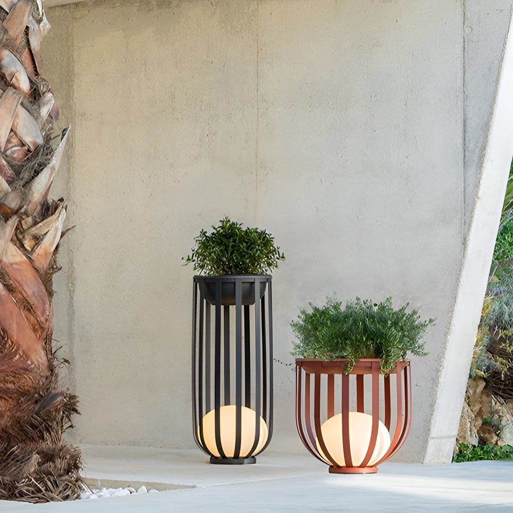 Solar LED Outdoor Floor Lantern with Tray - Industrial Style