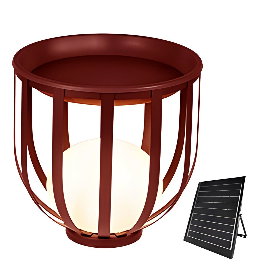 Solar LED Outdoor Floor Lantern with Tray - Industrial Style