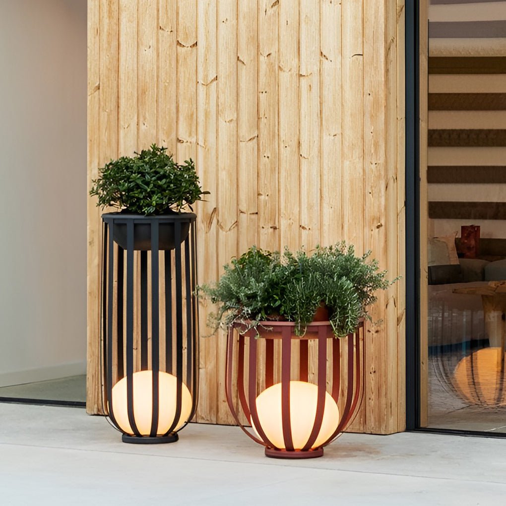 Solar LED Outdoor Floor Lantern with Tray - Industrial Style