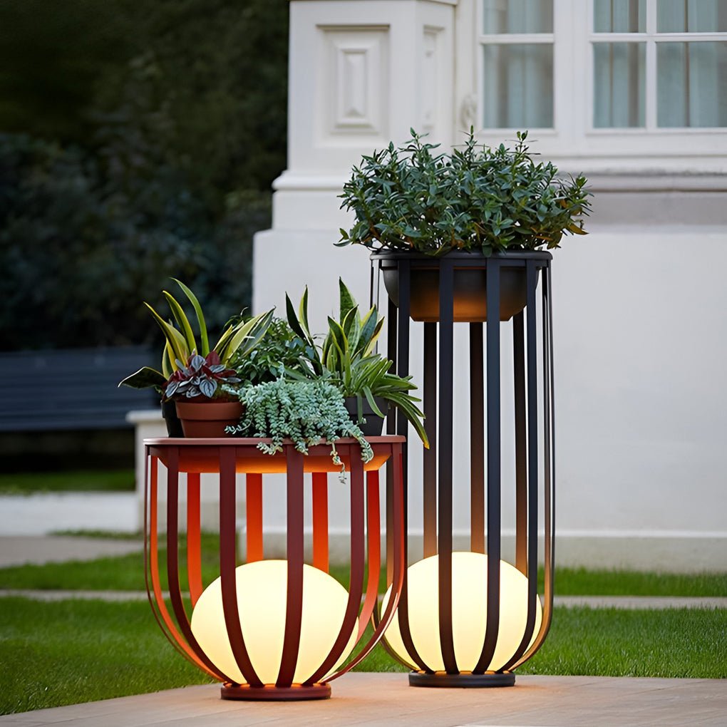 Solar LED Outdoor Floor Lantern with Tray - Industrial Style