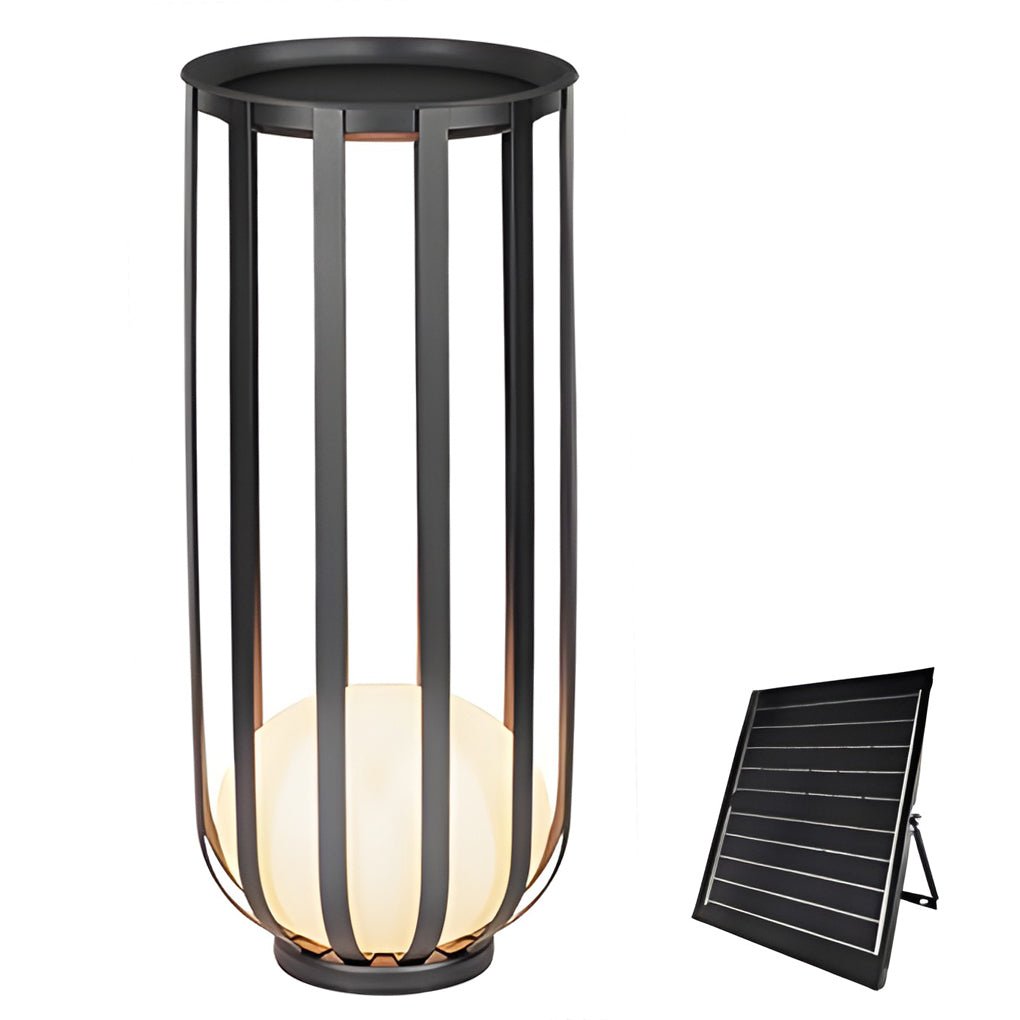 Solar LED Outdoor Floor Lantern with Tray - Industrial Style