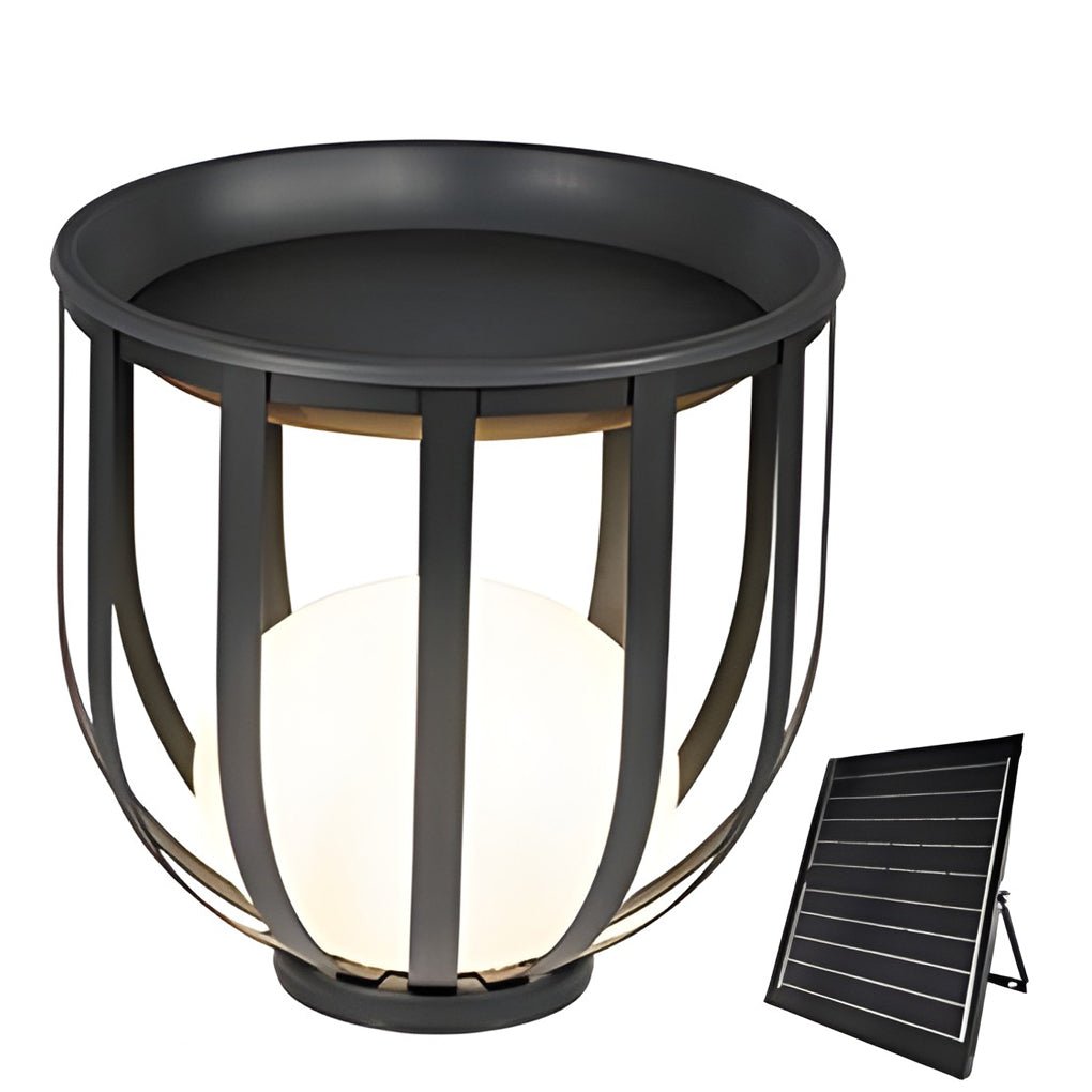 Solar LED Outdoor Floor Lantern with Tray - Industrial Style