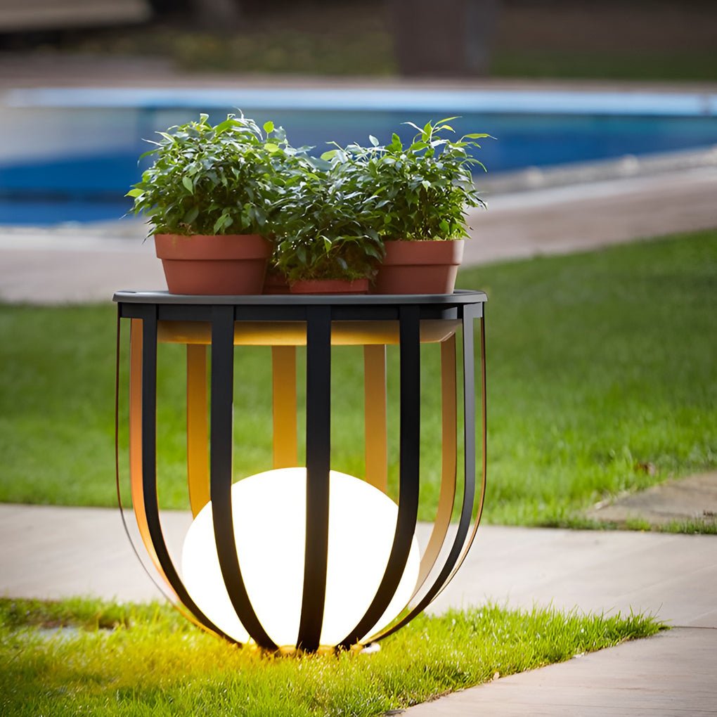Solar LED Outdoor Floor Lantern with Tray - Industrial Style