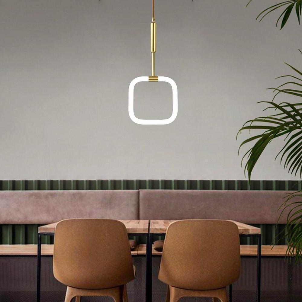 Modern Square Pendant Light with Copper Frame and Acrylic Shade