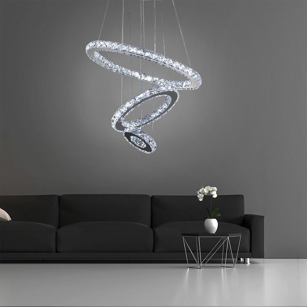 3-Ring Adjustable Crystal Chandelier Modern LED Ceiling Light