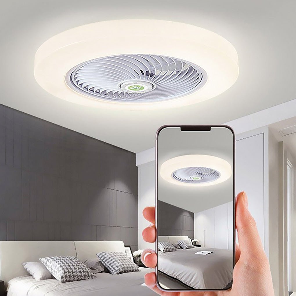Bladeless Flush Mount Ceiling Fan with LED Light & Remote Control