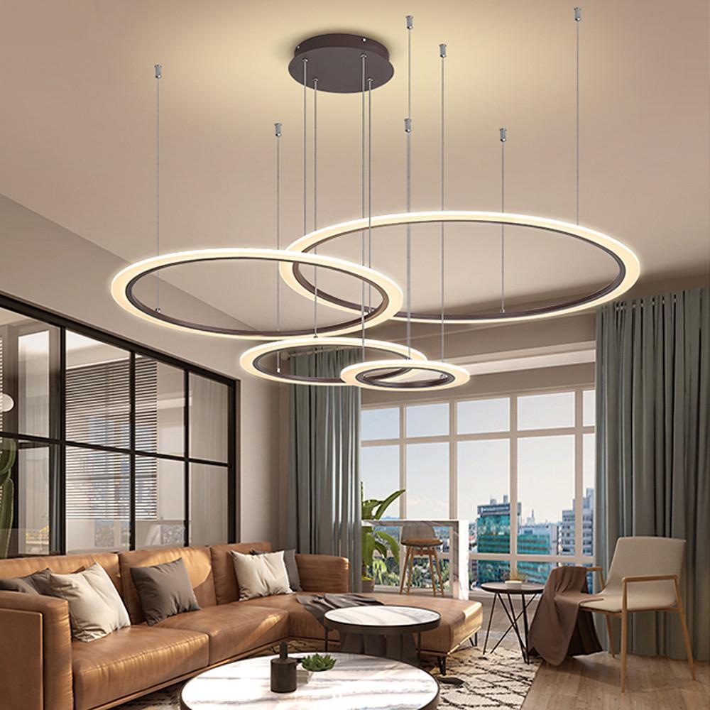 4-Ring Geometric LED Pendant Light Modern Ceiling Chandelier
