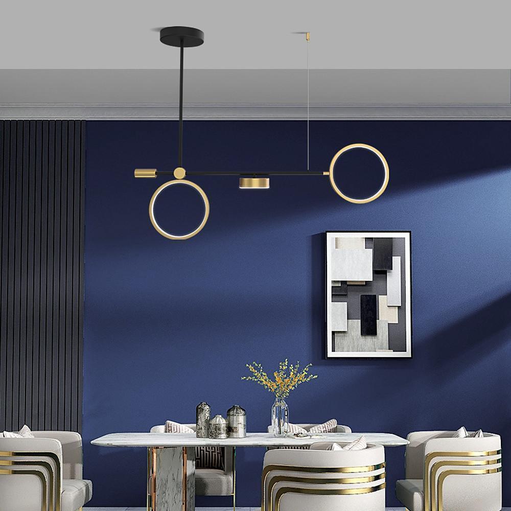 Modern Double Ring LED Pendant Light - Black & Gold Metal Chandelier