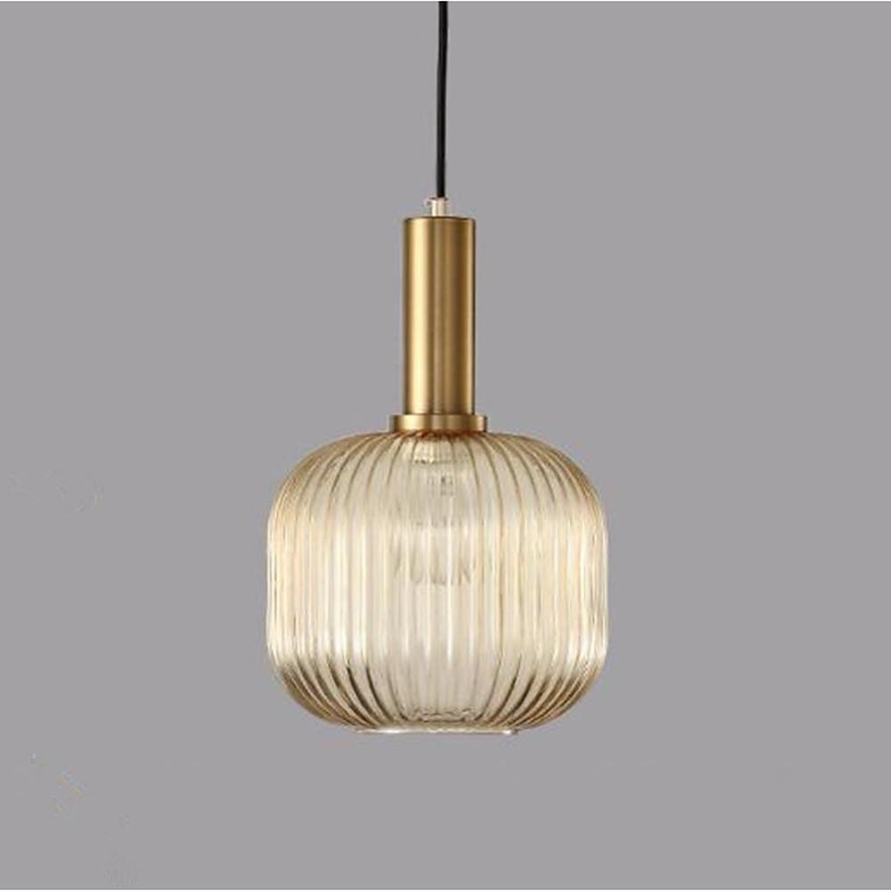 Ribbed Glass Pendant Light with Metal Frame - Ambient LED Lighting