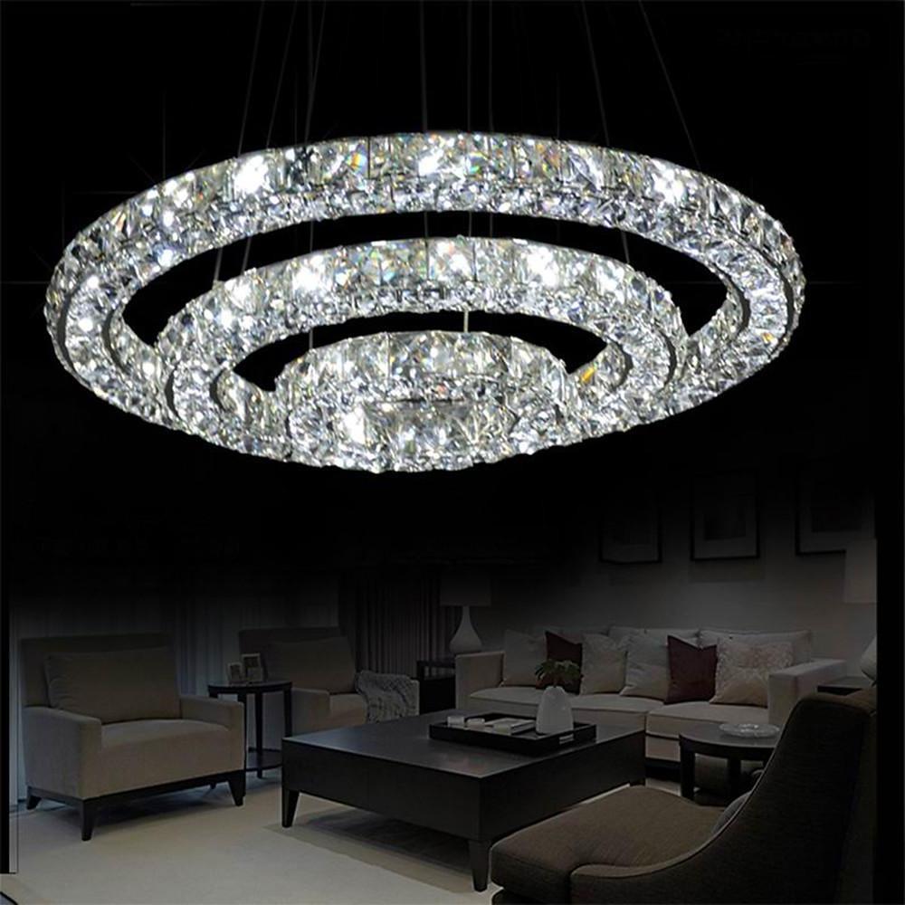 Crystal LED Chandelier 3-Tier Modern Geometric Ring Pendant Light