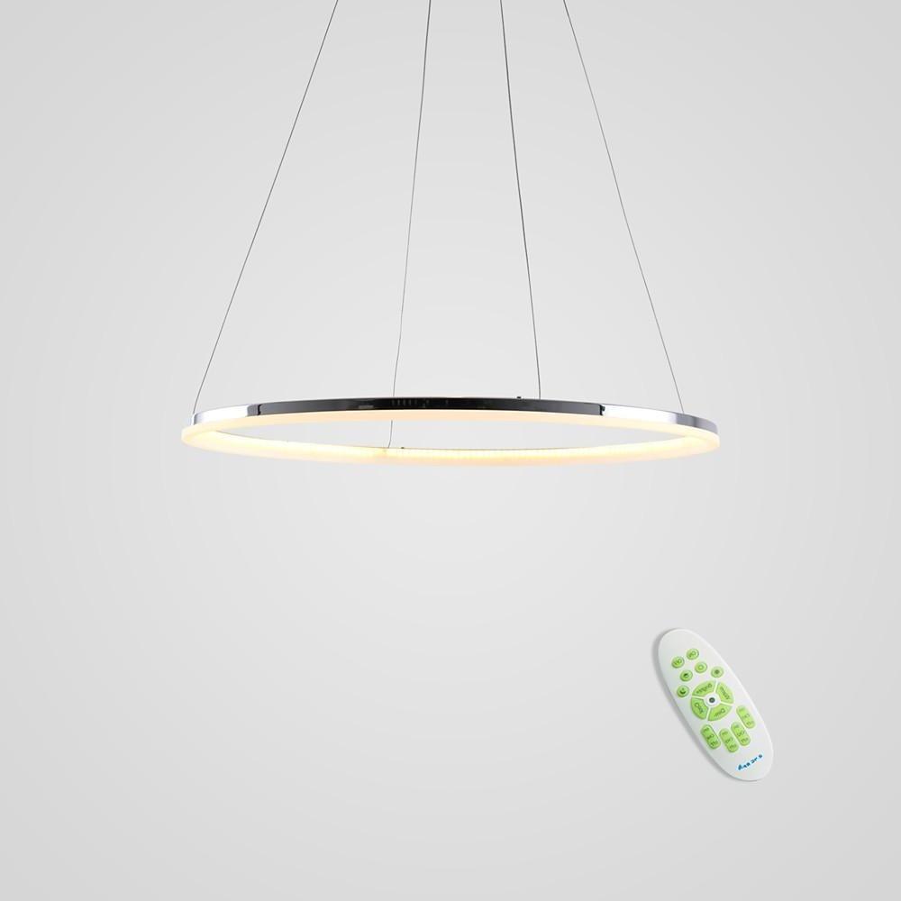 Modern LED Circular Pendant Light with Remote Control - Brushed Nickel