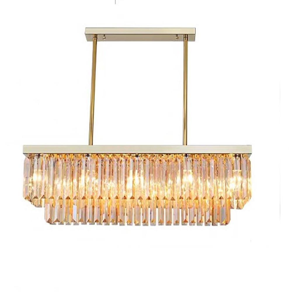 Rectangular Crystal LED Chandelier Industrial Metal Pendant Light