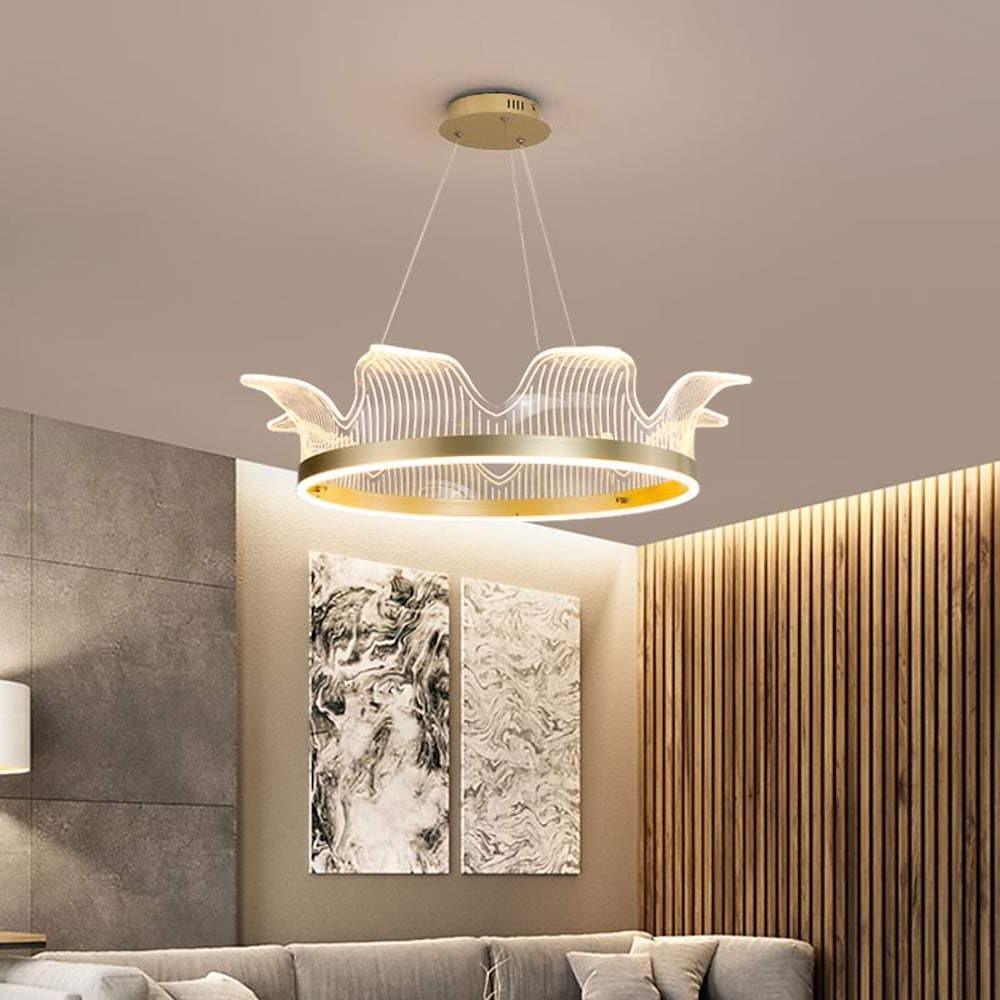 Crown Circle Pendant Light Nordic Style Metal Acrylic LED Chandelier