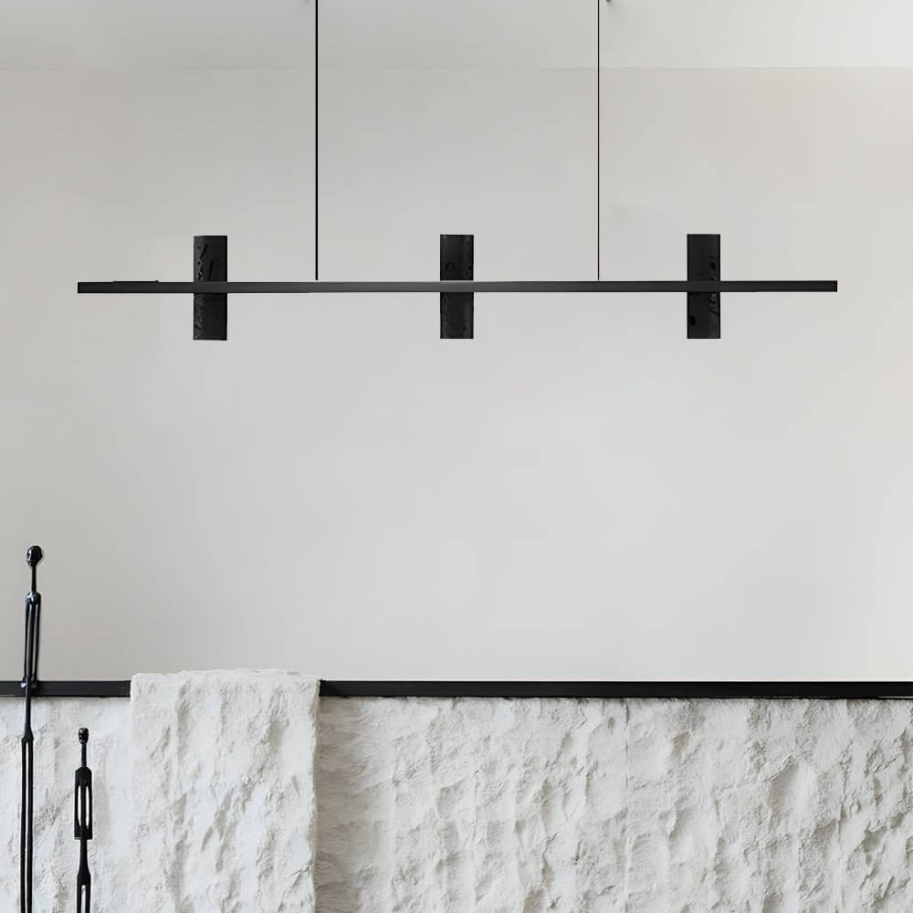 Modern Linear Island Pendant Light - Copper & Black Stone