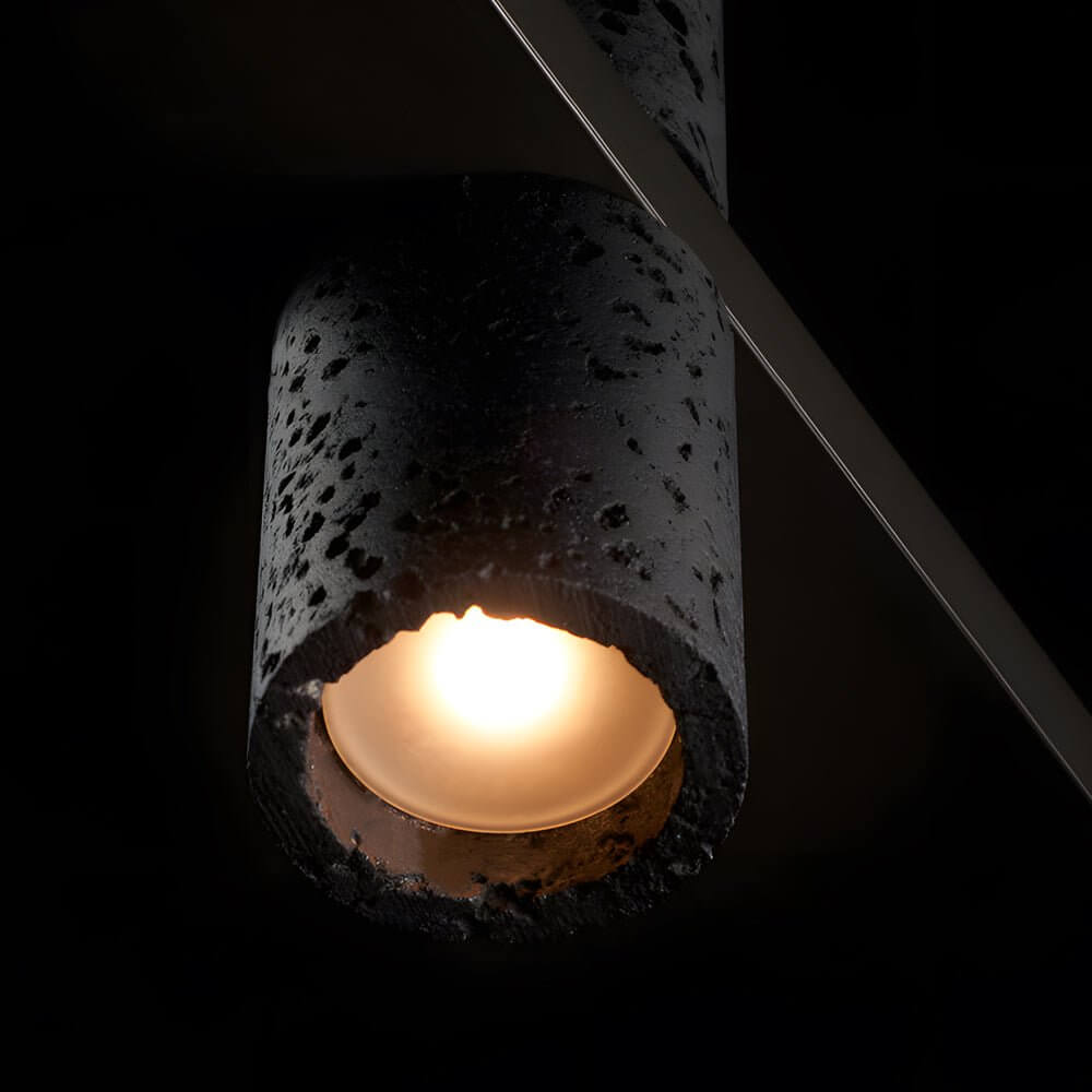Modern Linear Island Pendant Light - Copper & Black Stone