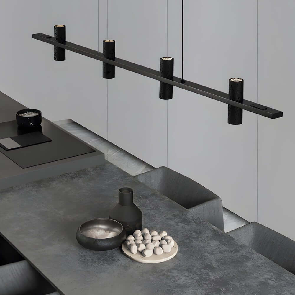 Modern Linear Island Pendant Light - Copper & Black Stone