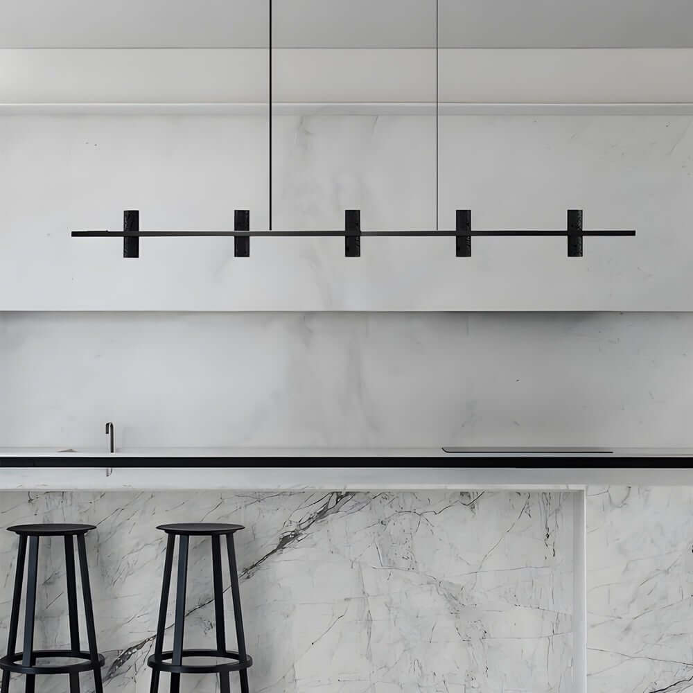Modern Linear Island Pendant Light - Copper & Black Stone