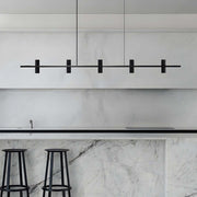 Modern Linear Island Pendant Light - Copper & Black Stone