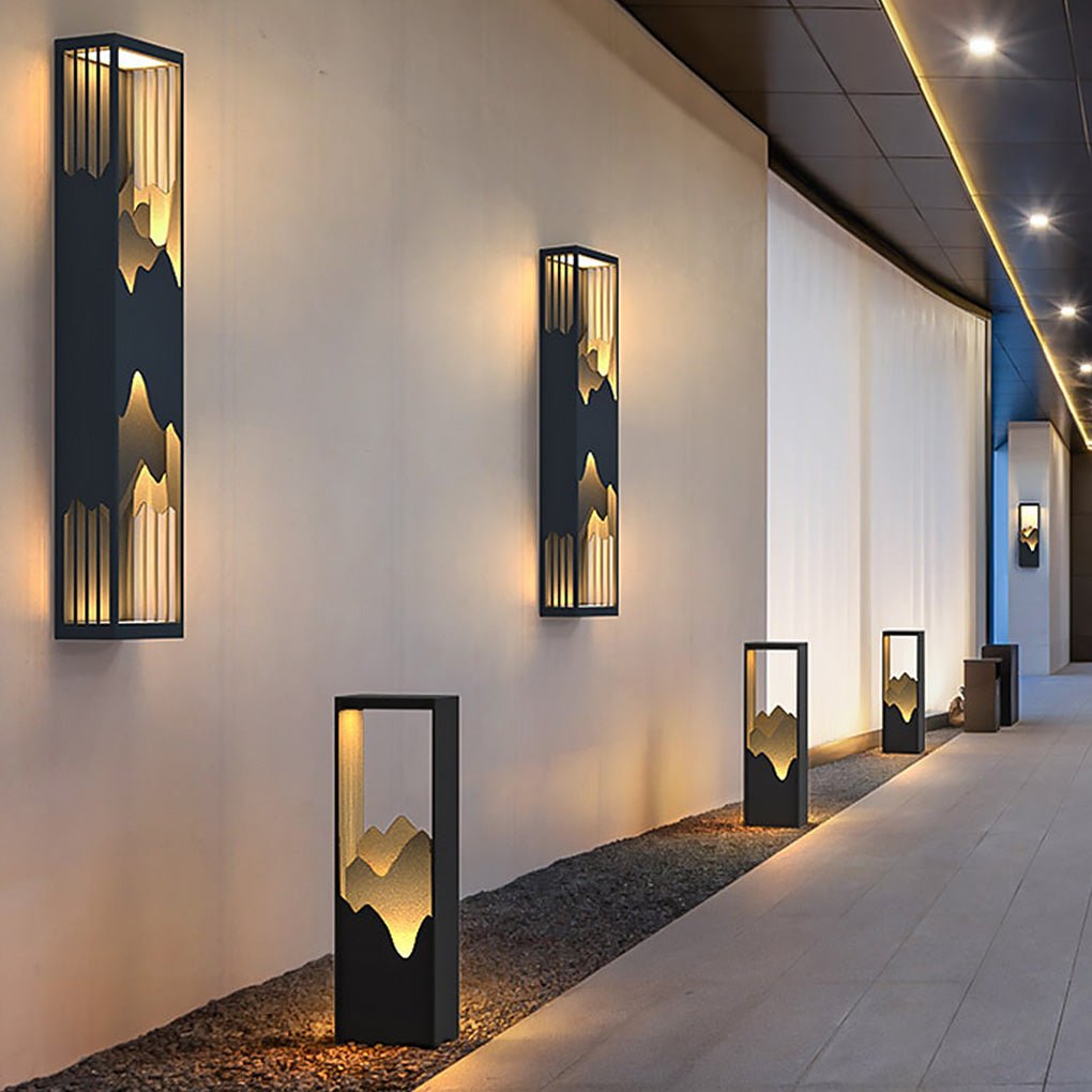 Mountain Scenery LED Outdoor Wall Lamp Waterproof Solar Hardwired