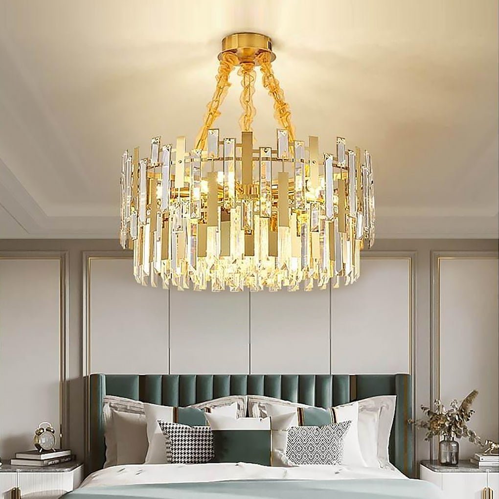 Modern Gold Crystal Chandelier – 9/12/17 Lights, Adjustable Height