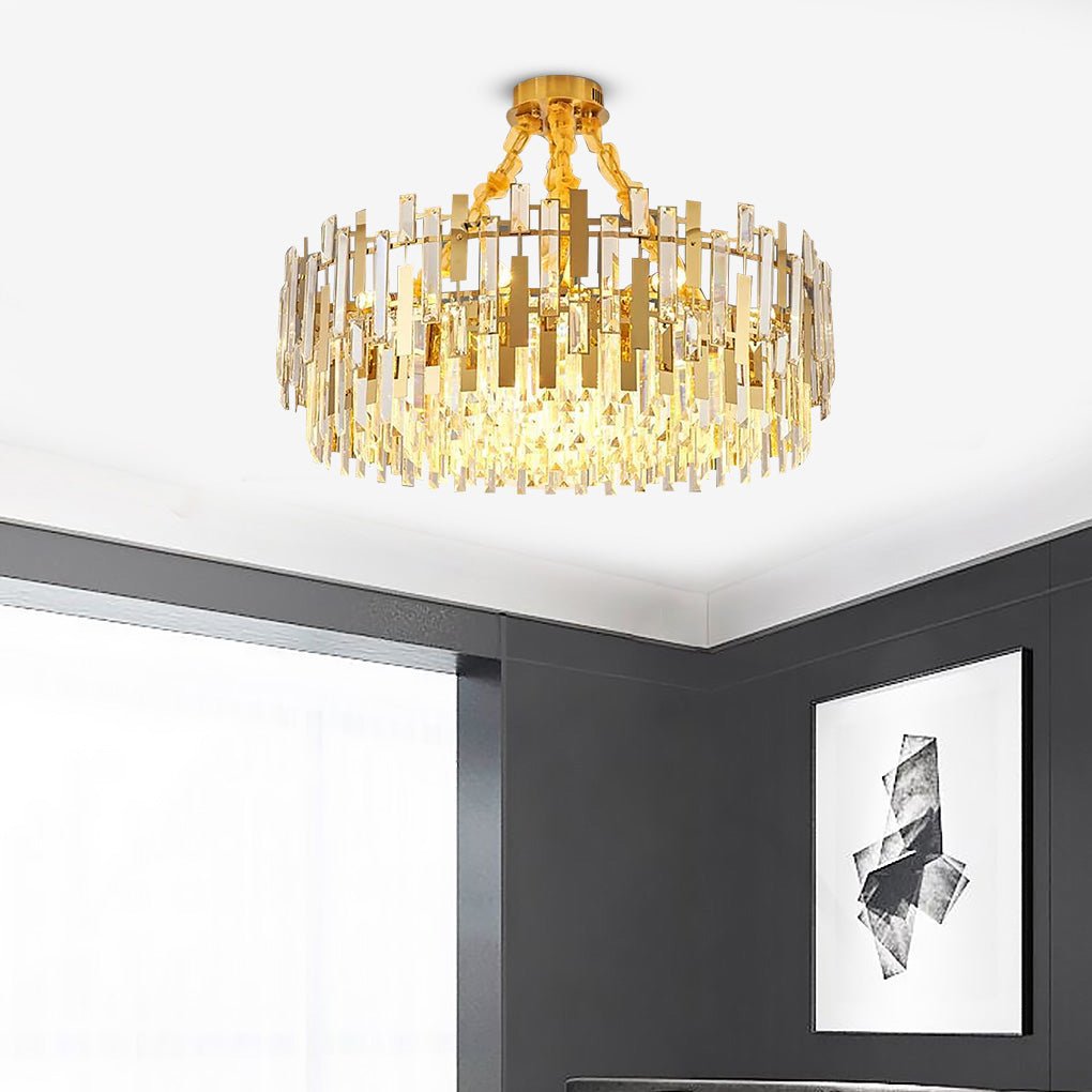 Modern Gold Crystal Chandelier – 9/12/17 Lights, Adjustable Height