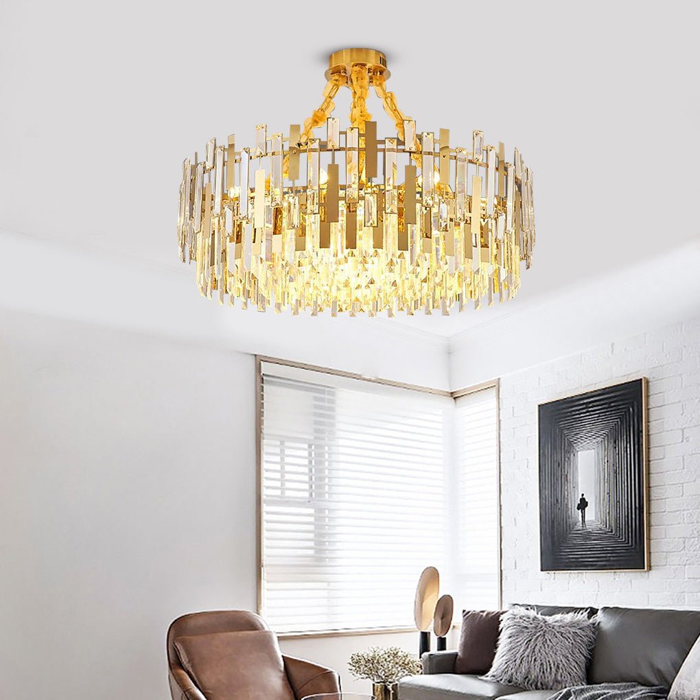 Modern Gold Crystal Chandelier – 9/12/17 Lights, Adjustable Height
